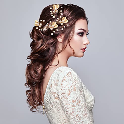 AKOFIC Gelin düğün saç tokası, 4 adet gelin saç aksesuarları İnci kristal gelin saç tokası taklidi çiçek düğün saç