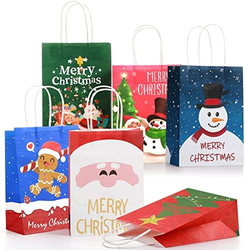 24 Adet noel hediyesi Çanta Noel Tedavi Goodie Kraft Kağıt saplı çanta Noel Tatili için Noel Yeni Yıl Partisi İyilik