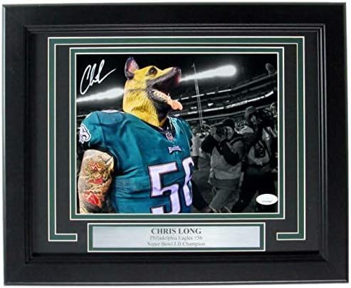 Chris Long Philadelphia Eagles İmzalı / İmzalı 8x10 Fotoğraf Çerçeveli JSA 157832-İmzalı NFL Fotoğrafları