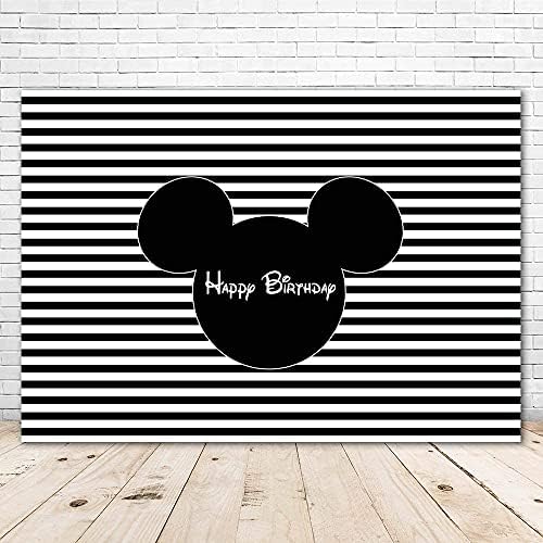 Mickey Mouse Zemin Mutlu Yıllar 7x5 Siyah Beyaz Mickey Mouse Kulaklar Arka Plan Çocuk İlk Doğum Günü Partisi için