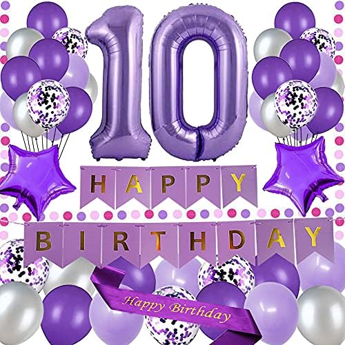yujıaonly 10th Doğum Günü Partisi Süslemeleri Mor Mutlu Doğum Günü Kağıt Afiş Mor 40 inç Numarası 10 Mutlu doğum günü