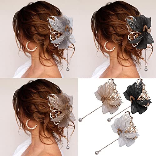 Kelebek Saç Klipleri, Kelebek Pençe Klip Dantel İnci Püskül ile Büyük Metal Saç Pençe Kaymaz Şekillendirici Moda saç