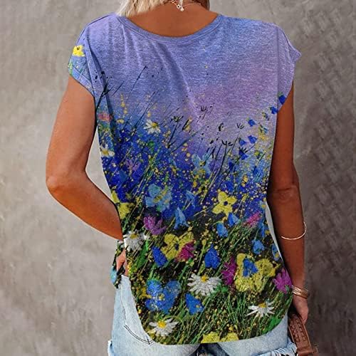 Yaz T - Shirt Kadınlar için Moda O-Boyun Kap Kollu Tunik Üstleri Batik Grafik Baskı Bluz Casual Gevşek Tee Gömlek