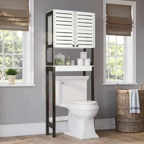 Tuvalet Deposunun Üzerinde Sesli Harf + Ayarlanabilir Raflı Banyo Zemin Dolabı, Beyaz ve Kahve Kahverengi