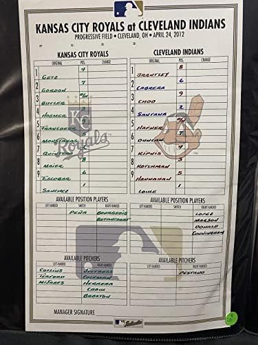 Royals @ Indians 4/24/12 Oyun Kullanılmış Kadro Kartı MLB Holo-MLB Oyun Kullanılmış Kadro Kartları