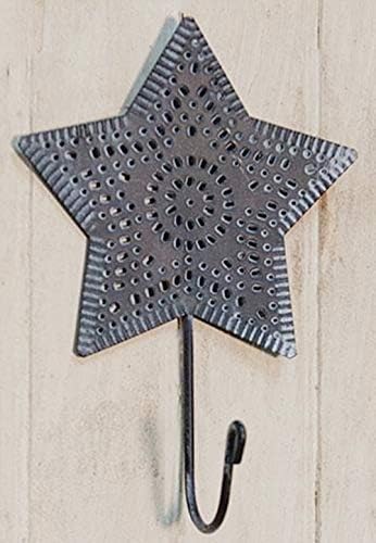 MUTLU FIRSATLAR ~ İlkel Yıldız Duvar Kancası - Siyah Delikli Teneke / Rustik Ülke Dekoru | 8 x 5 inç