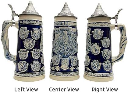 1.1 Litre | OktoberfestHaus Tankard Bira Stein Kobalt Mavisi Koleksiyon Bier Krug Kapaklı Alman Adler (Kartal) Ortaçağ