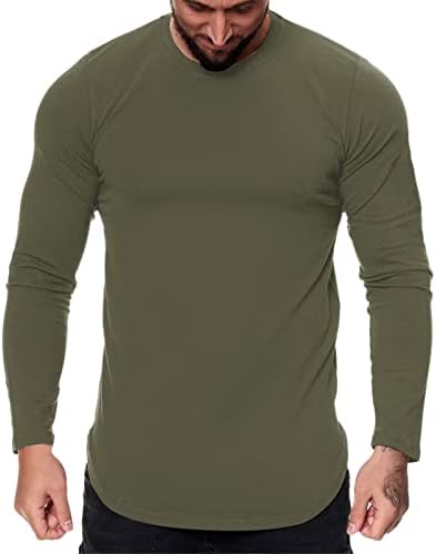 ZDDO Erkek Uzun Kollu T-Shirt, Crewneck Egzersiz Tee Tops Güz Wrap Hem Fanilalar Rahat Spor Koşu Temel T Shirt