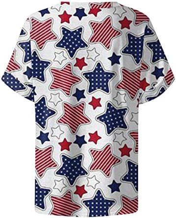 ZEFOTİM 4th Temmuz Gömlek Kadın 2023 Kısa Kollu V Boyun Yaz Moda Rahat Amerikan Bayrağı Bluzlar Tops