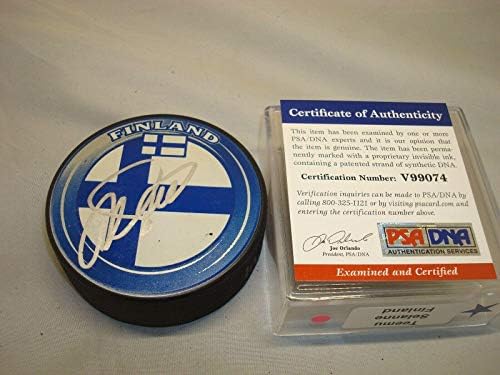 Teemu Selanne İmzalı Takım Finlandiya Hokey Diski İmzalı PSA / DNA COA 1A-İmzalı NHL Diskleri