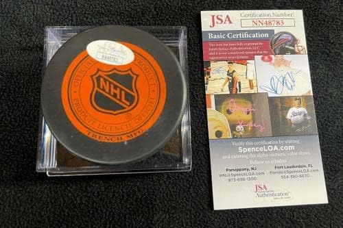 Viacheslav Fetisov ve Stu Grimson, Detroit Red Wings Hendek Diski JSA COA İmzalı NHL Disklerini İmzaladı