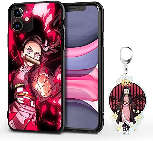 Anime Telefon kılıfı,Nezuko Telefon Kılıfı, iPhone 12 Mini ile Uyumlu Anime iPhone Kılıfı, Bir Anahtarlık ile birlikte