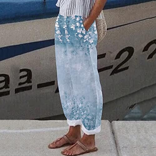 Bayan Sweatpants Kadın Pantolon Baskı Cepler ile Uzun Gevşek Pantolon Pamuk Rahat Yüksek Düz Bel Pantolon