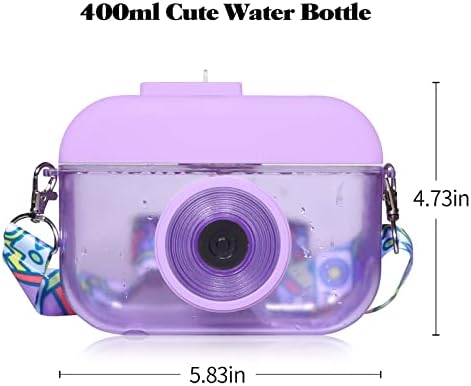 Kızlar Kawaii Pipetli Su Şişesi 400ml Beş 3D Etiketli Sevimli Su Şişesi Çocuklar Kamera Şekli Ayarlanabilir Omuz Askılı