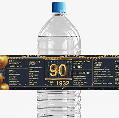 Nvhaı 60 Çıkartmalar 90th Doğum Günü Su Şişesi 1932'de 90 Yaşında Parti Su Şişesi Çıkartmaları Şişe Sarma Yıldönümü