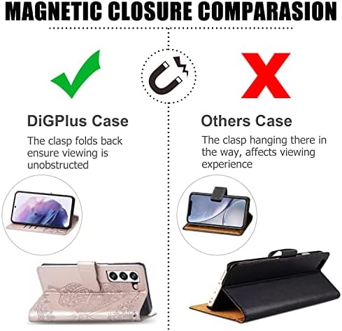DiGPlus Galaxy S22 5G Cüzdan Kılıf, [Kelebek ve Çiçek Kabartmalı] PU deri cüzdan Kılıf Kapak Koruyucu Telefon Kapak