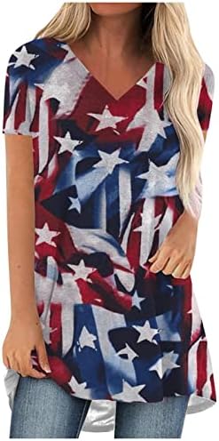 Kadın Amerikan Bayrağı Tunik Üst Yaz Kısa Kollu ABD 4th Temmuz Bayrağı Üst Gevşek Vatansever T-Shirt