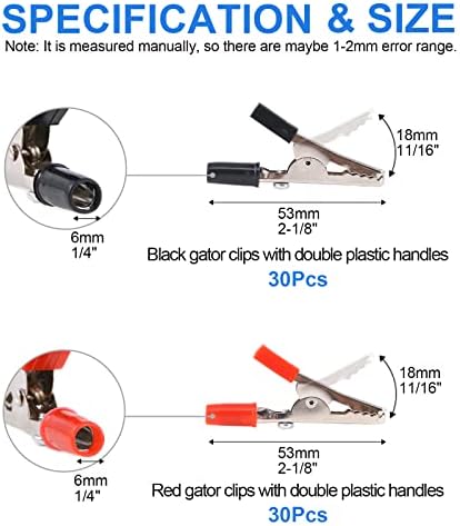 Glarks 60 Adet 53MM İzoleli Timsah Klip Kelepçe Çeşitler Kiti, kırmızı Siyah Elektrik Test Kelepçeleri Plastik Eller