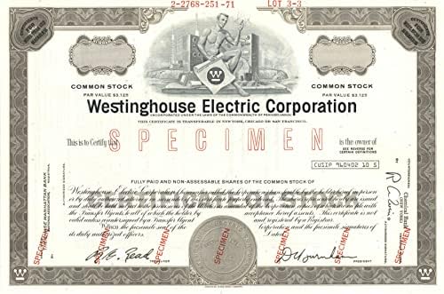 Westinghouse Electric Corporation-Numune Stok Sertifikası