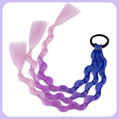 SEK 2 Pcs Renkli Örgüler saç ekleme ile lastik bantlar Gökkuşağı Örgülü Sentetik Hairpieces At Kuyruğu saç aksesuarları
