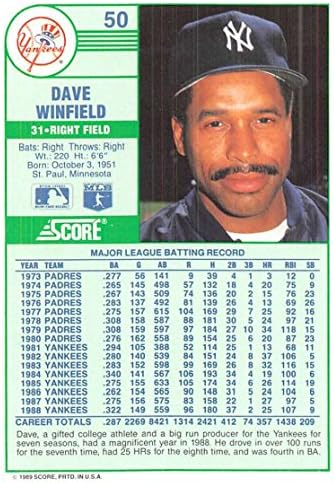 1989 Skor 50 Dave Winfield NM-MT New York Yankees Beyzbol MLB
