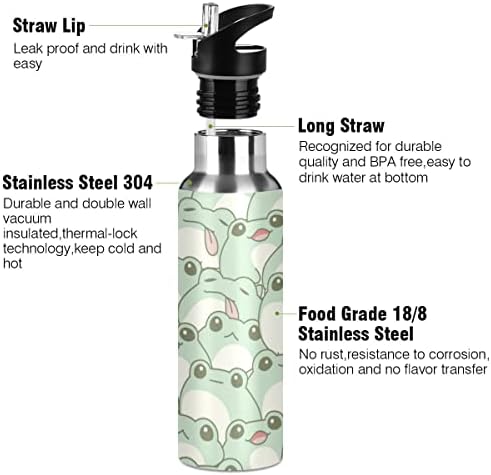 Glaphy Sevimli Kurbağa Desenli Hasır Kapaklı Su Şişesi, BPA İçermez, 32 oz Su Şişeleri Yalıtımlı Paslanmaz Çelik,