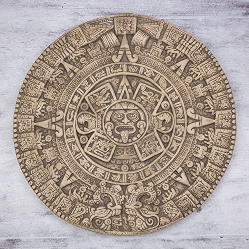 NOVİCA Brown Arkeolojik Varış Takvimi Seramik Plak, Aztek Güneş Taşı'