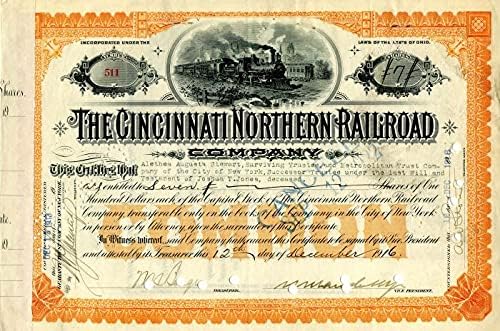 Cincinnati Kuzey Demiryolu A. Ş. Wm tarafından imzalandı. K. Vanderbilt - Stok Sertifikası