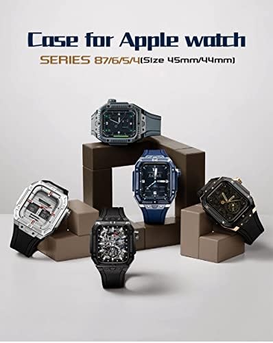 CNHKAU Lüks Paslanmaz Çelik Titanyum Metal Kasa, Apple Watch için 8 7 45mm Flor Kauçuk Kayış Modifikasyon Kiti iWatch