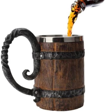 Viking Fincan Ahşap Tarzı Varil Kupa Bira Tankard ile Kolu / Kova Şekilli Drinkware ile Paslanmaz Çelik İnsert