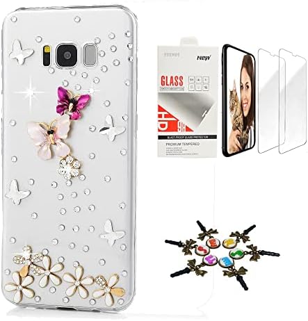 STENES Sparkle Kılıf Samsung Galaxy A42 5G Kılıf ile Uyumlu - Şık-3D El Yapımı Bling Kelebek Çiçekler Çiçek Tasarım
