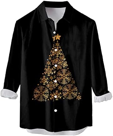 ZDDO Noel Düğme aşağı Gömlek Mens, Uzun Kollu 3D Noel Kar Tanesi Ağacı Baskı havai gömleği Parti Casual Gömlek