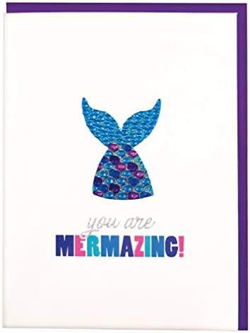 ıscream Renkli' You are Mermazing ' Tebrik Kartı Çıkarılabilir Yapay Elmas Deniz Kızı Çıkartması ve Zarflı