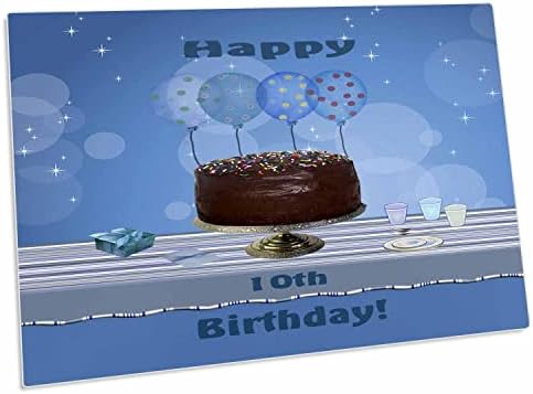 Çikolatalı Kek ve Mavi ile 3dRose 10. Doğum Günü Partisi. - Masa Pedi Yer Paspasları (dpd-123896-1)