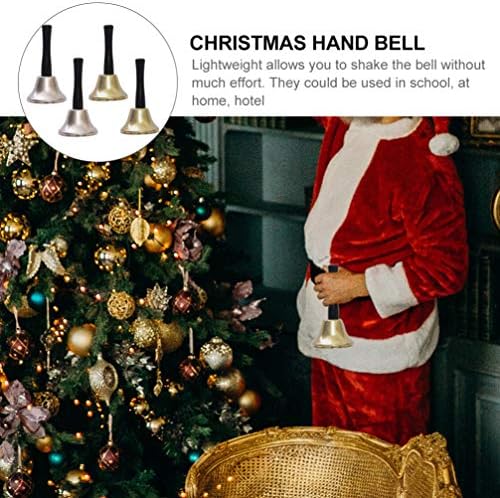 Amosfun 4 adet Noel El Çan Ahşap Saplı Noel Jingle Bells Metal Noel Baba Çıngıraklar Çağrı Servisi El Çanları Müzikal