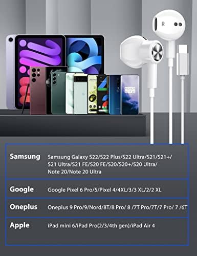 ACAGET USB C Kulaklıklar, Galaxy S21 Ultra Kulakiçi Kablolu Kulaklık Android için Yarı Kulak USB Tip C Kulaklık HiFi