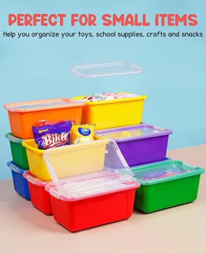 GAMENOTE Küçük eşya kutuları Kapaklı-5 Qt 6 Paket İstiflenebilir Plastik Cubby Konteynerler Sınıf Kitap Kutusu Oyuncak