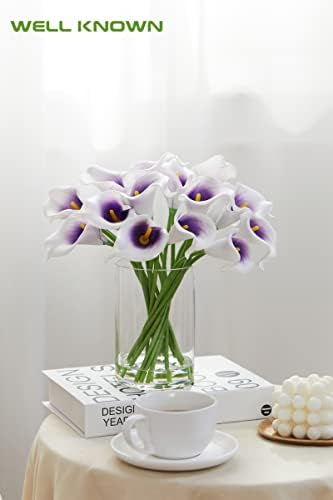 Cam Vazoda iyi bilinen 20 Adet Zambak Yapay Çiçekler, Vazolu Gerçek Dokunmatik Sahte Çiçek Aranjmanları Yemek Odası