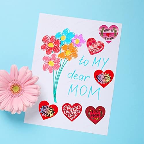 FAMYGFT 192 PCS Anneler Günü Hediye Etiketi Çıkartmalar Pembe Kırmızı Aşk Kalp Mutlu Anneler Günü Çıkartmalar Anneler