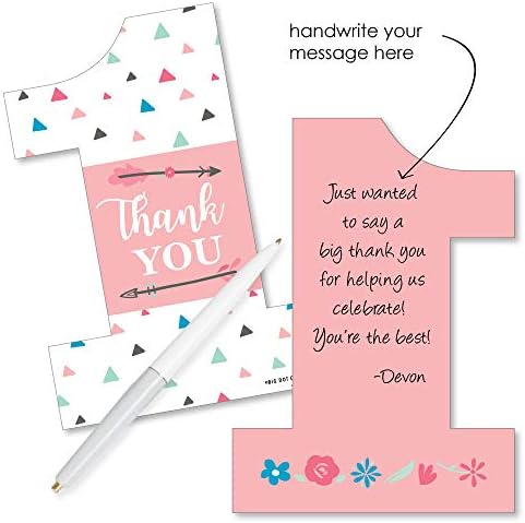 O Vahşi Tek Şekilli Teşekkür Kartları - Boho Çiçekli 1. Doğum Günü Partisi Zarflı Teşekkür Notu Kartları-12'li Set