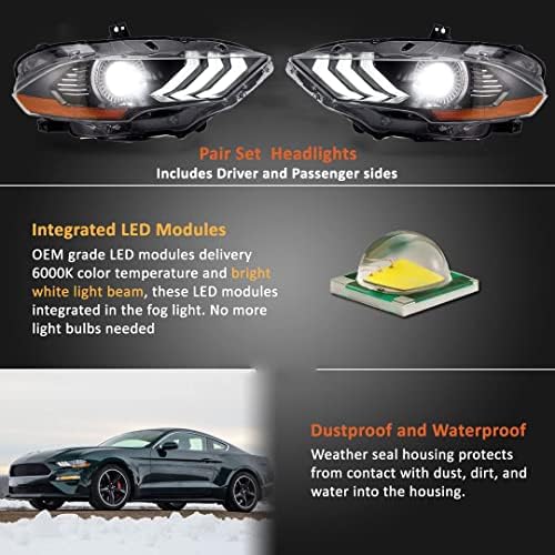 Wınjet Tam LED Farlar İçin Fit 2018 2019 2020 2021 Ford Mustang Coupe & Cabrio Projektör Far Değiştirme w / Dönüş