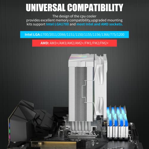 upHere S6C4 CPU Hava Soğutucu LGA 1700 Hazır 6 ısı Borusu 120mm PWM İşlemci Soğutucusu 5V ARGB SYNC Otomatik RGB Intel