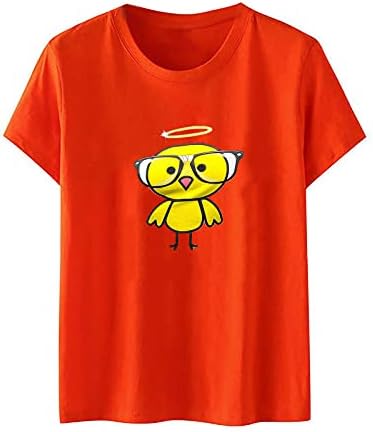 Kadın Yaz T-Shirt O Boyun Kısa Kollu Civciv baskılı tişört Casual Fit Grafik Bluz Tops M-3XL