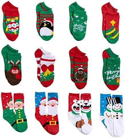 Joyın 2022 Noel Varış Takvimi, Kadınlar için Toplu 12 Çift Çorap, 8 Dekolteli Çoraplı Noel Sıcak Pamuklu Çorap Geri