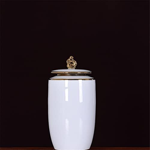 KFJBX Beyaz Sırlı Seramik kavanoz vazo Depolama kavanoz kapaklı Seramik El Sanatları Süs altın tutamak çay kavanozu