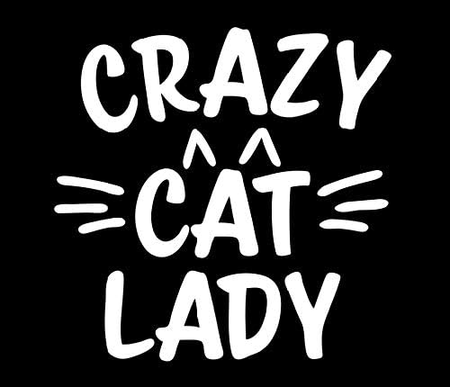 Çılgın Kedi Bayan Vinil Çıkartması | Beyaz | ABD'de Tilki Kuyruğu Çıkartmaları ile Üretilmiştir | Araba Camları, Tabletler,