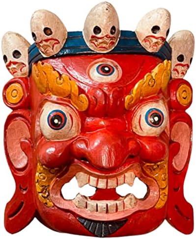 QT S El Yapımı Bhairab Ahşap Maske Hindu Tanrı Bhairab Dekoratif Duvar Asılı Lord Mahakal Bhairab Ahşap Maske El Yapımı