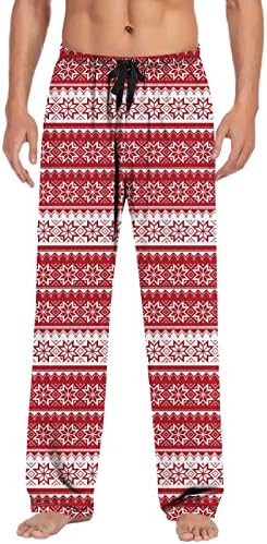 Ekose Pijama Pantolon Erkekler Streç Bel Kardan Adam Grafik pijama altları Noel İpli Spor Atletik dinlenme pantolonu