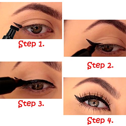 GBSTORE 2 İn 1 Eyeliner Kalem, Su Geçirmez Siyah Çift Başlı Sıvı Eyeliner Kalem Kalem, Eyeliner Pullar Kolay Makyaj