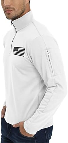 H HYFOL erkek ABD Bayrağı Grafik Cep Kazak Amerikan Vatansever 1/4 Zip Standı Yaka Uzun Kollu Tişörtü